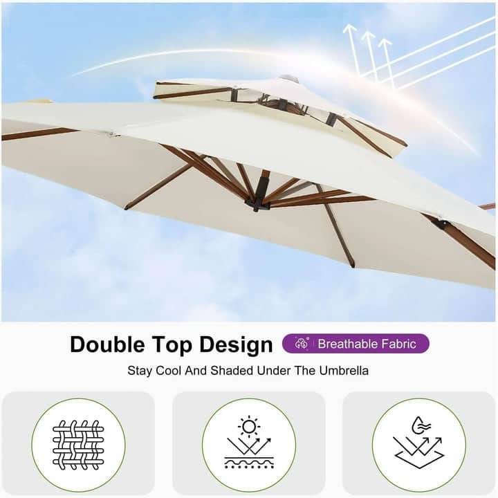 PURPLE LEAF Double Top10/11/12/13ft Round Patio Cantilever Umbrella in Wood Color