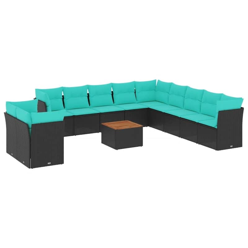 vidaXL 12 Piece Patio Sofa Set with Cushions Black Poly Rattan - 113.8x33.5x113.8