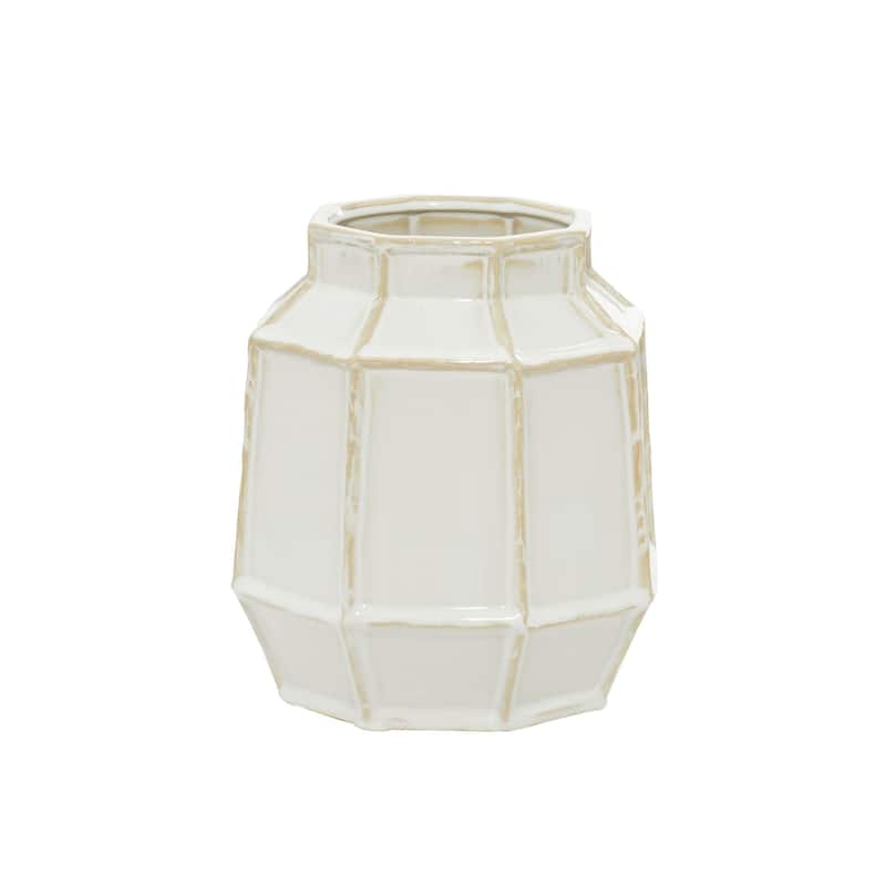 Ceramic Handmade Vase - White - Roche River Decor - 8"W x 8"L x 9"H