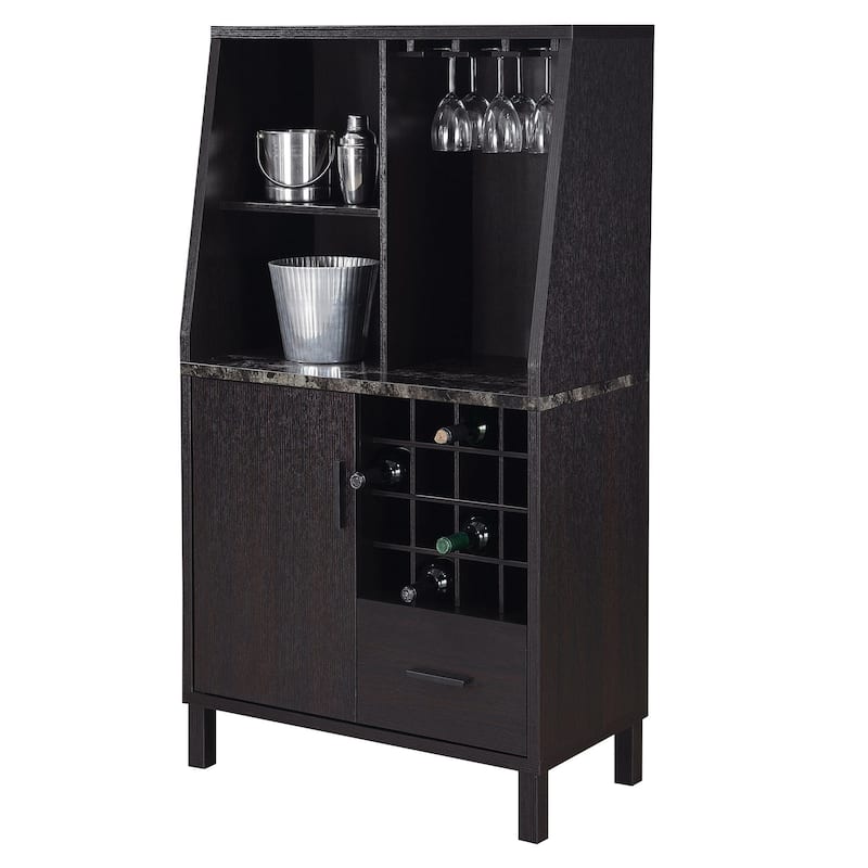Convenience Concepts Newport 1 Drawer Wine Storage Bar with Storage Cabinet and Shelves