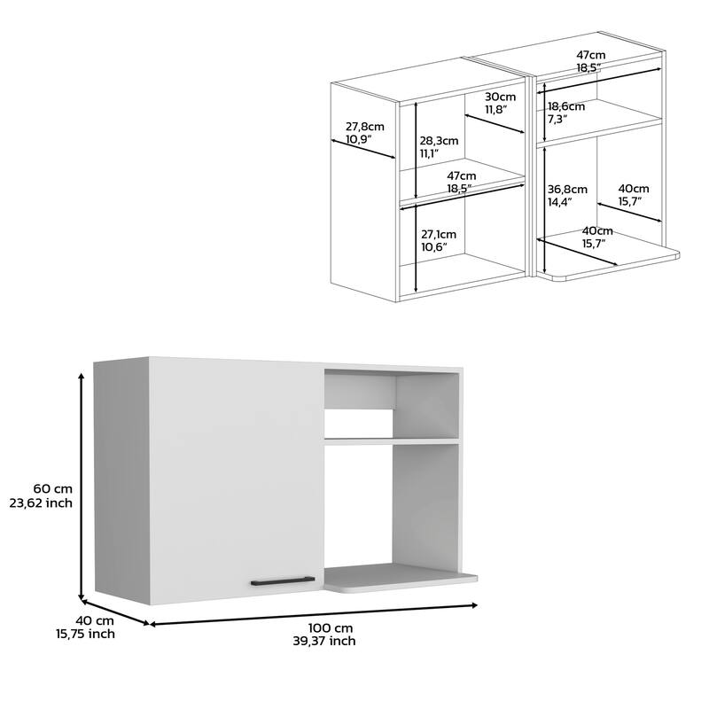 Stackable Wall Storage Cabinet 24" H, Two Internal Shelves, Two External Storage Shelves, One Door, White