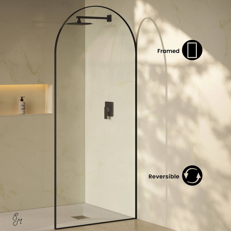 Porte 34 X 76 Framed Fixed 3/8 In. (10Mm) Clear Tempered Glass Shower Door With Black Matte Frame - 34 x 76