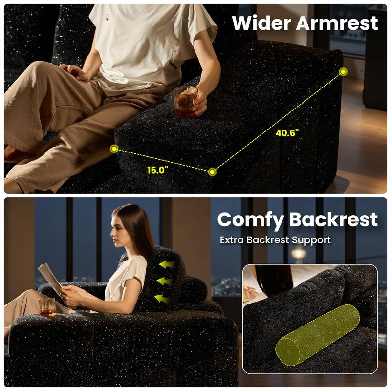 OVIOS Starry Sky Fabric Chaise Lounge Sofa-Black