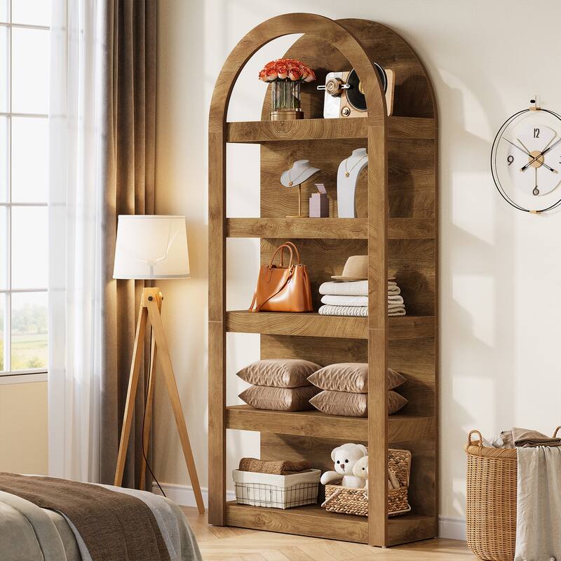 Arched Bookshelf, 71" Tall Bookcase Arch-Shaped Racks, Wooden Display Shelves for Living Room, Bedroom, Home Office