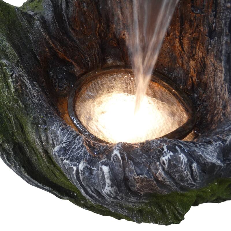 Waterfall in Realistic Tree Bark Fountain with LED Lights