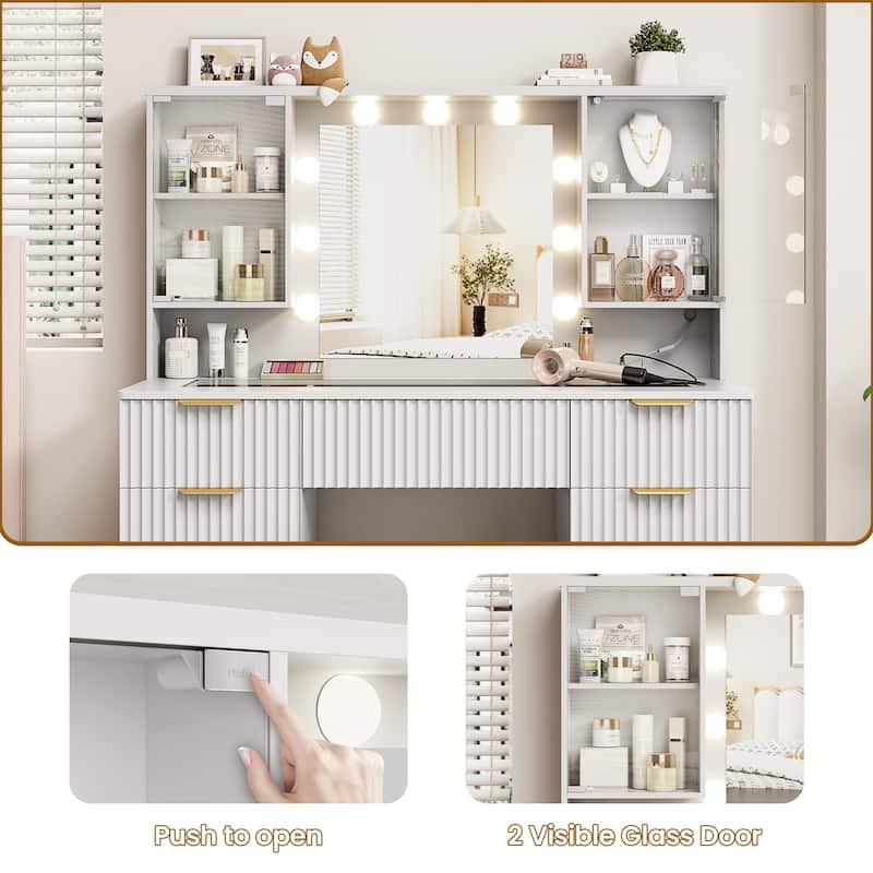 47" Modern Makeup Vanity Desk with Mirror and Large Cabinets, Dressing Table