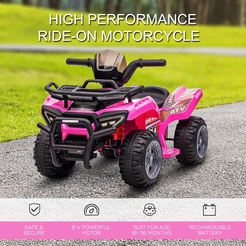 Modern Kids ATV Four Wheeler Ride-On Car, 6V Electric Quad with Music for Boys & Girls Aged 18-36 Months - Pink