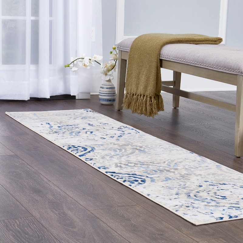 Home Dynamix Melrose Audrey Bohemian Ogee Area Rug - 1'8"x7'2" - Ivory Blue - Rectangle