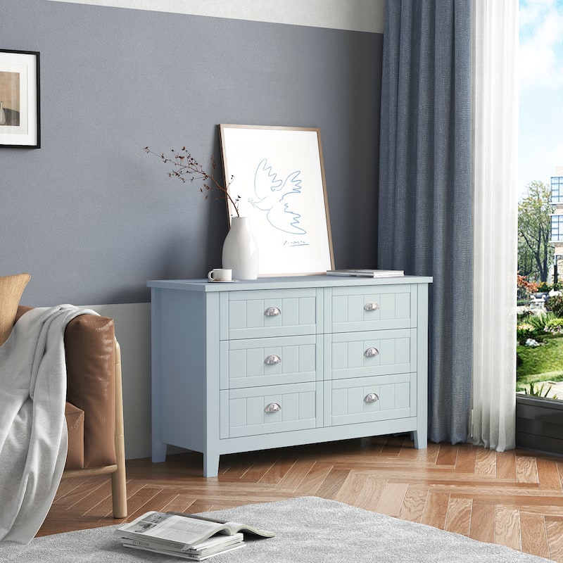 Antique Style 6-Drawer Double Dresser with Retro Shell Handle for Bedroom, Living Room