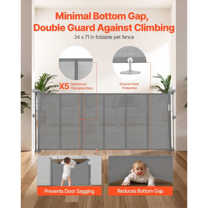 Anmytek Retractable Baby Pet Gate with Anti-Crawl Strip