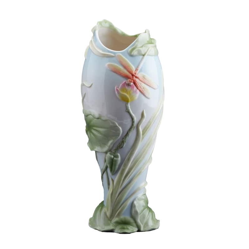 Charis 11.61" height Dragonfly On Lotus Vase bronze Fine Porcelain