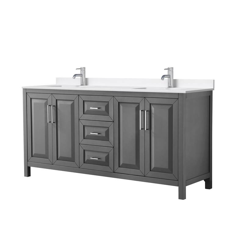 Daria 72-inch Double Vanity, Single Hole Quartz Top - Dark Gray, Chrome Trim, White Quartz Top