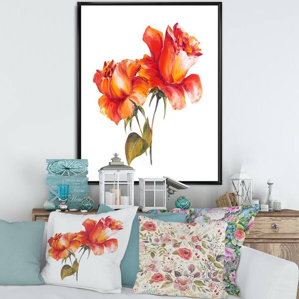Designart "Two Blossoming Red Roses" Traditional Framed Canvas Wall Art