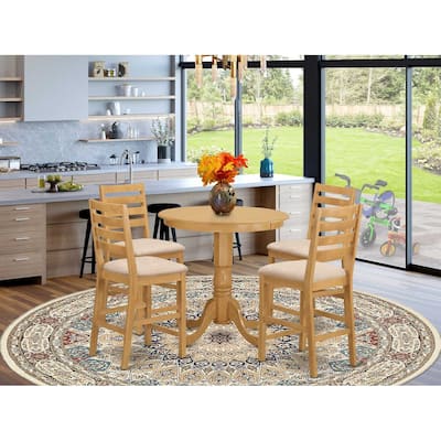HomeStock 5-Piece Round Natural Oak Finish Solid Wood Top Dining table with 4 Chairs with Lattice Back