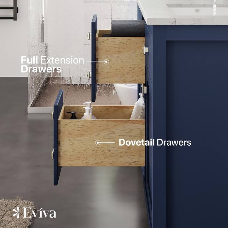 Artemis 48" Blue DS Bath Vanity with Carrara Style Man-Made Stone Top - 48