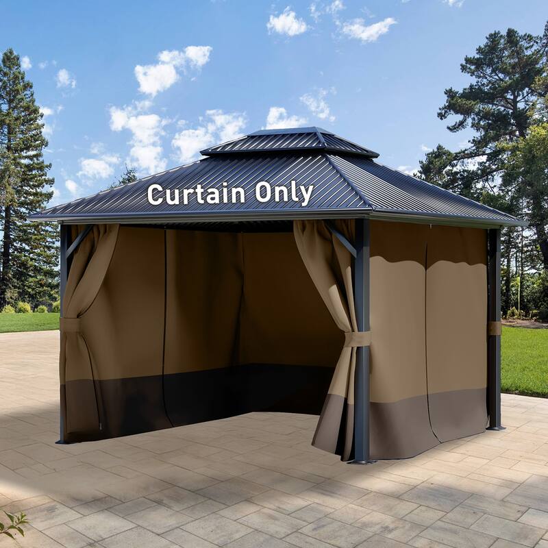 Aoodor 12x16 ft Outdoor Gazebo Curtains, 4 Panels Waterproof Privacy Sidewall Replacement with Zipper