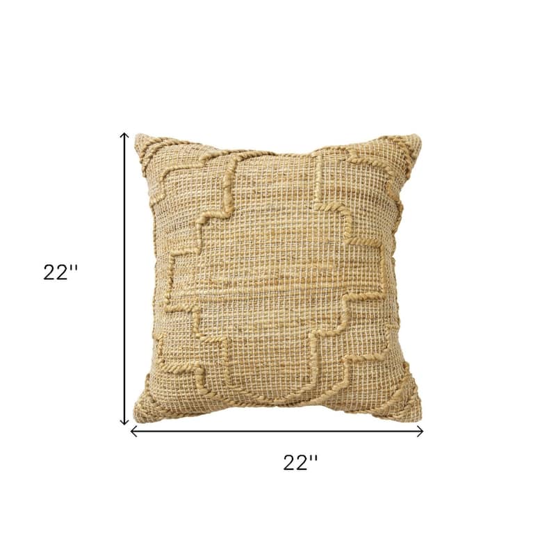 HomeRoots 22" Natural Trellis Jute Throw Pillow With Embroidery