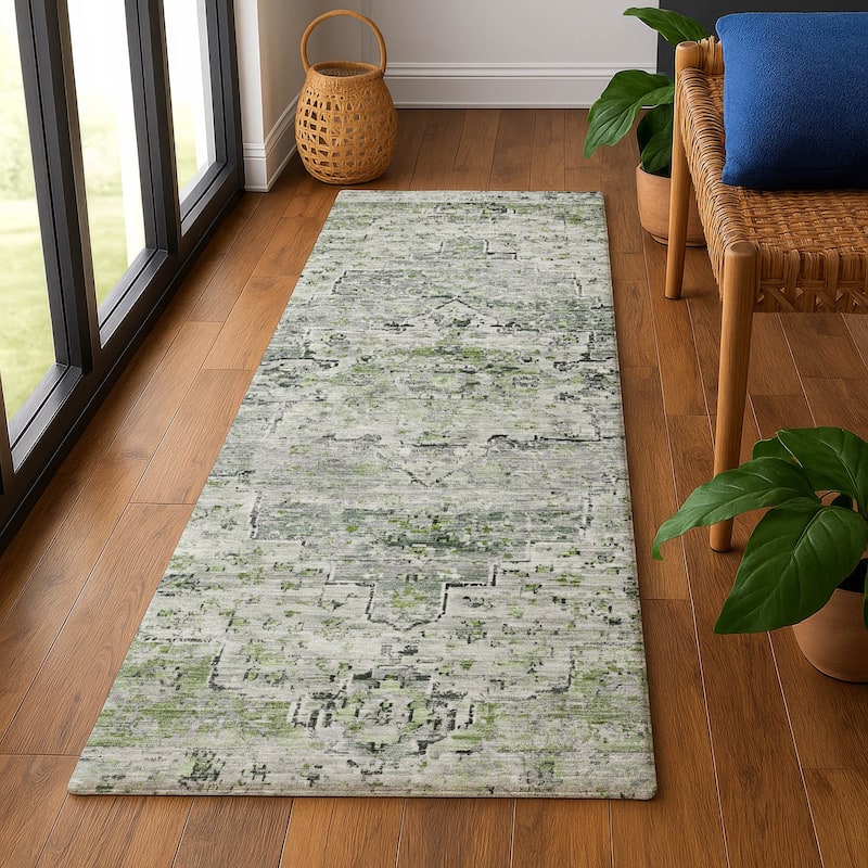 Premium Washable Super Soft Vintage Traditional Mayfield Rug - 2'3" x 7'6" - Aloe