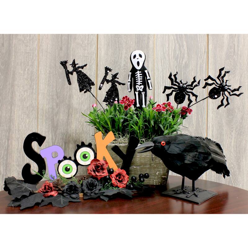 Halloween Foam Spiders & Witches on 6" Floral Pick, Set of 6