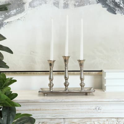 Silver Aluminum Candle Candelabra with Candle Plate