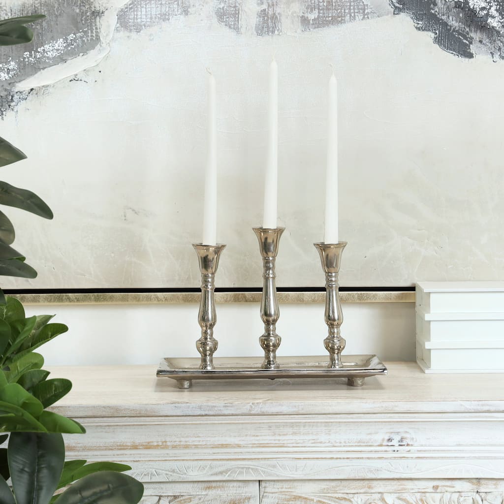 Silver Aluminum Candle Candelabra with Candle Plate