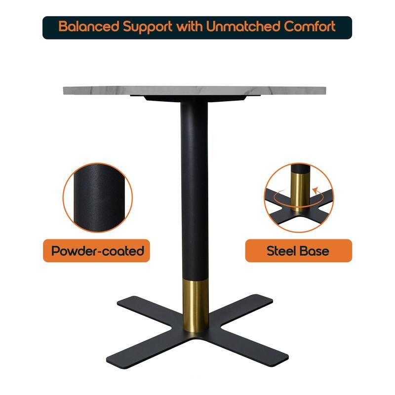 Vail Round Dining Table 27 in. Sintered Stone Tabletop in Black Stainless Steel Cross X-Shape Pedestal Base