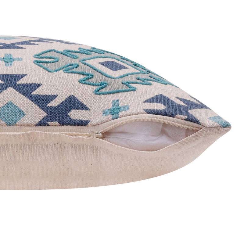 HomeRoots 20" X 20" Navy And Light Gray 100% Cotton Geometric Zippered Pillow