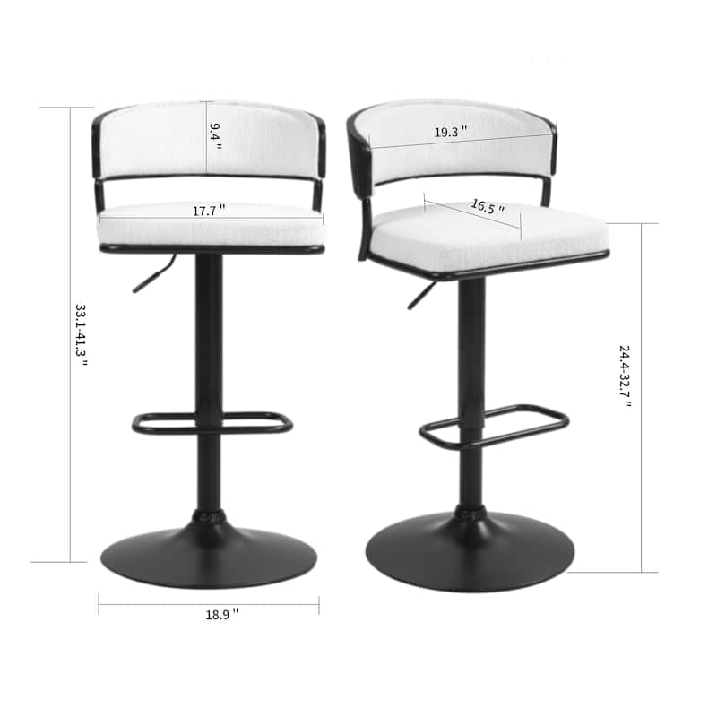 Bayle White Boucle Fabric Adjustable Swivel Bar Stool with Iron Pedestal
