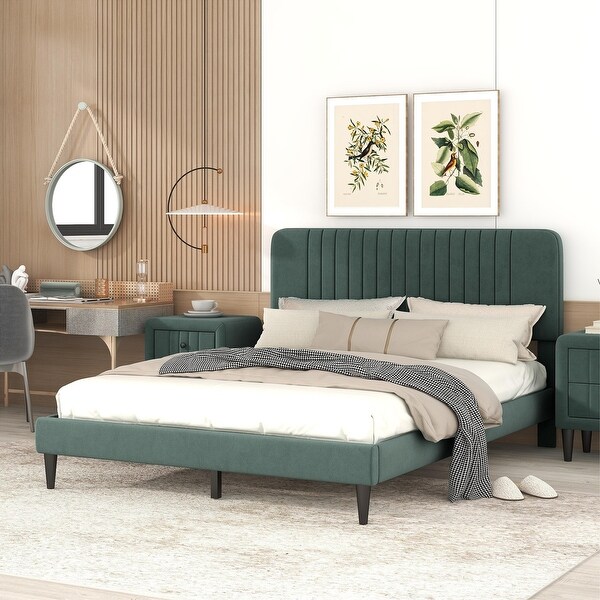 Queen Size Upholstered Platform Bed No Box Spring Needed Velvet Fabric Bed Bath Beyond 37842076