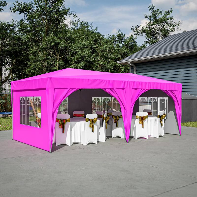 10 ft. x 20 ft. Pop Up Canopy Outdoor Portable Party Wedding Tent with 6 Removable Sidewalls and Carry Bag + 6pcs Weight Bag
