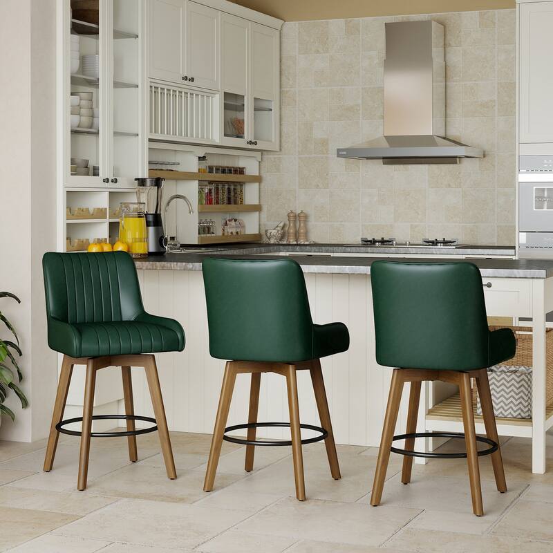 26" Faux Leather Upholstered Wood Swivel Counter Stool Set of 3 or 4 - 38.8"H x 20.5"W x 21.7"D