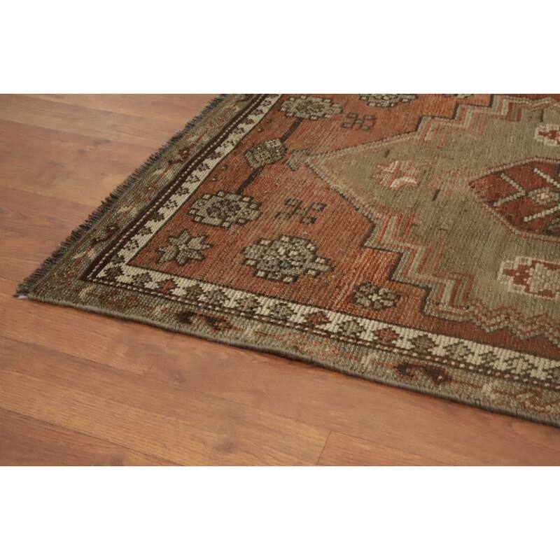 Hand Knotted Oriental 100% Wool Carpet Traditional Geometric Oranges & Rust Kurdish Runner Rug - 10' 5'' X 2' 8''