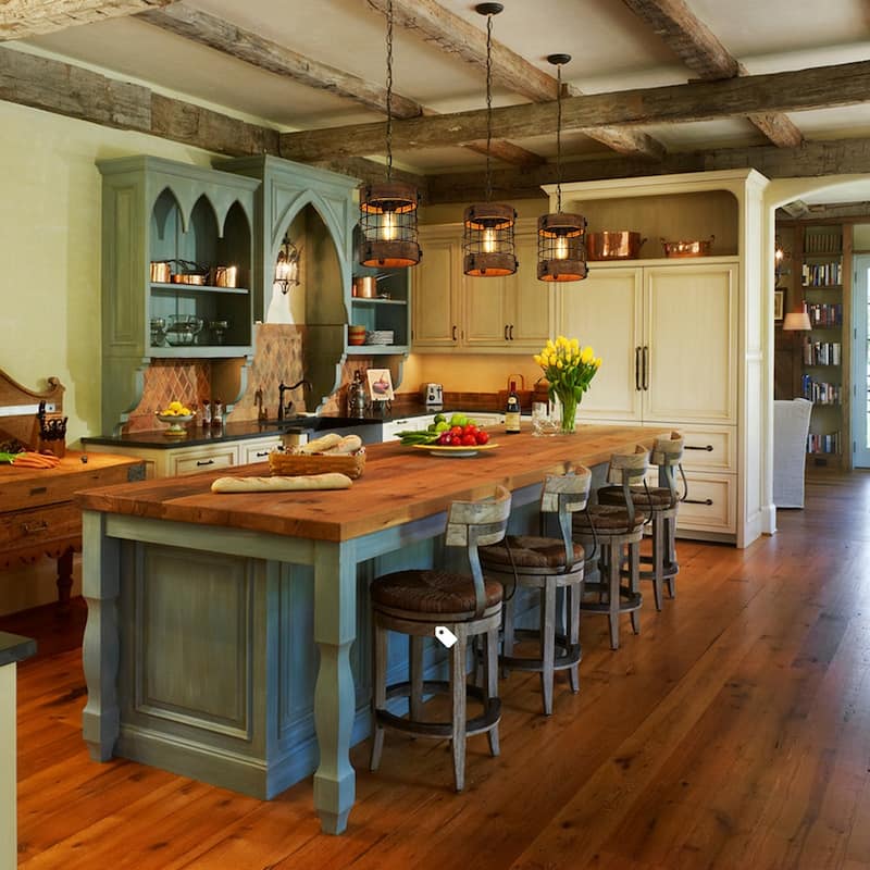 Anmytek Round Pendant Light Metal Wood Chandelier Rustic Loft Antique Edison Light Fixtures and Ceiling Light