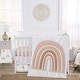 preview thumbnail 1 of 4, Boho Rainbow Girl 4pc Nursery Crib Bedding Set - Blush Pink Dusty Rose Gold Yellow Mauve Taupe Beige Bohemian Star Sun Celestial