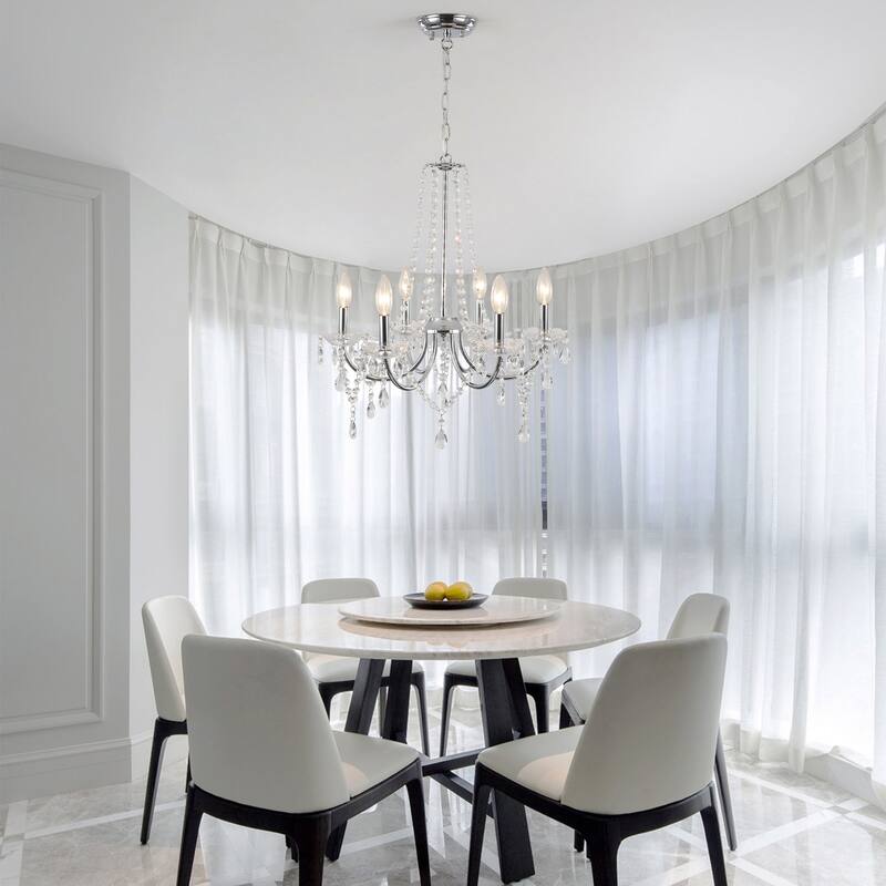 6-Light Classic Candlestick Hanging Crystal Linear Chandelier Lighting Fixture for Dining Room Kitchen Island