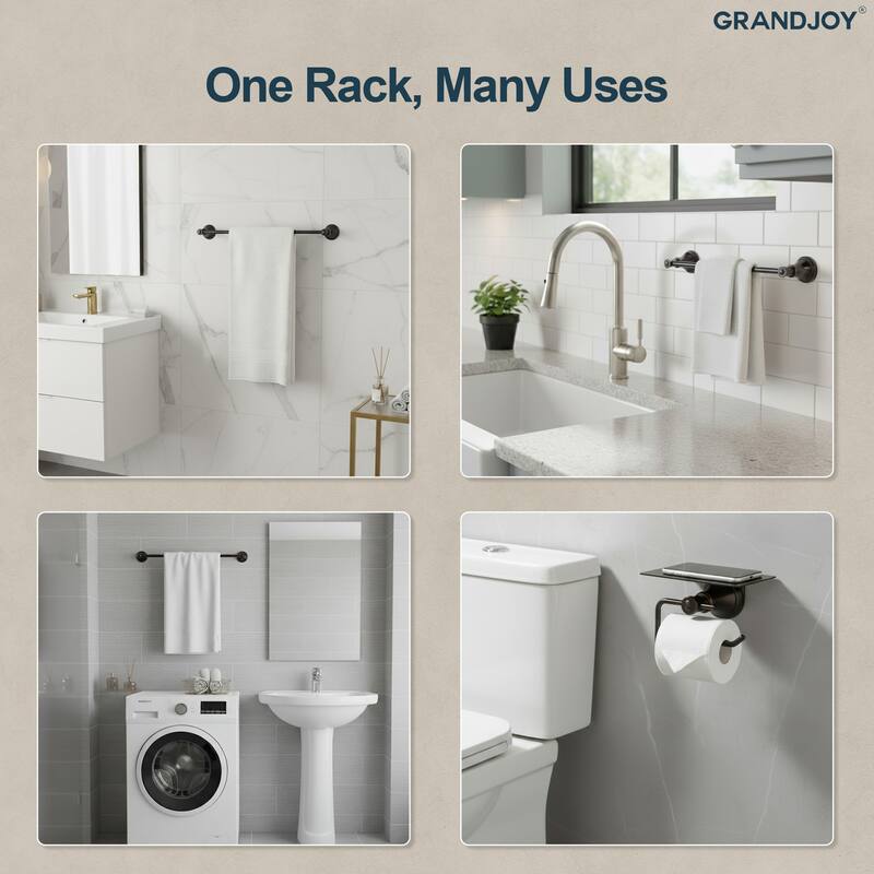GRANDJOY 4-Piece Bathroom Hardware Set with 23-Inch Single Towel Bar and Shelf Toilet Paper Holder