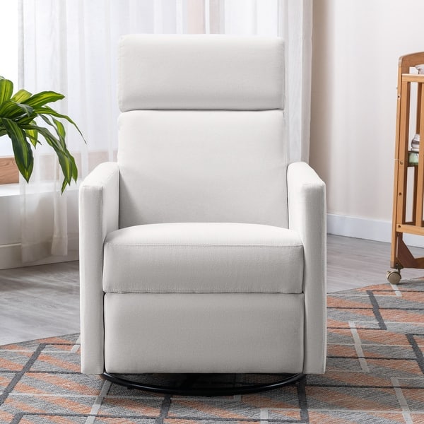 slide 2 of 13, Modern Upholstered Rocker Nursery Chair Plush Seating Glider Swivel Recliner Chair, Beige