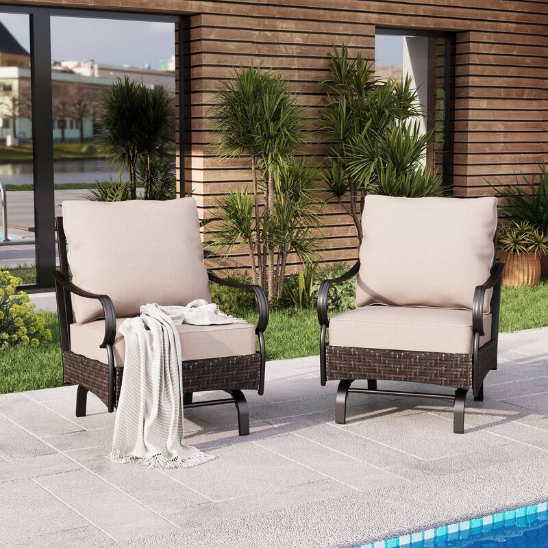 MAISON ARTS Patio Dining Swivel Chairs Set of 2/4 Framed E-Coating Steel and Rattan with Deep-seating and Back Cushions
