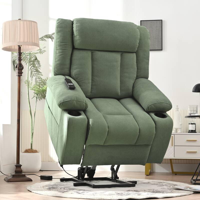 Power Lift Recliner Chair,Fabric Lift Chairs w/Extended Footrest,Theater Seating with 2 Cup Holders,Side Pockets,Remote Control - Dark Green