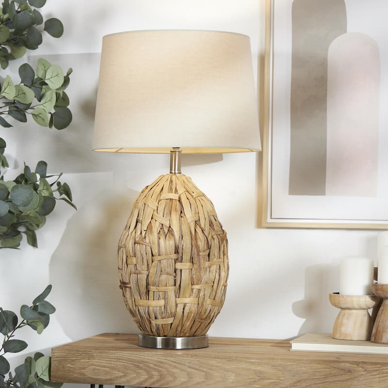 Seagrass Handmade Woven Room Table Lamp with Silver Base - Brown - Roche River Decor
