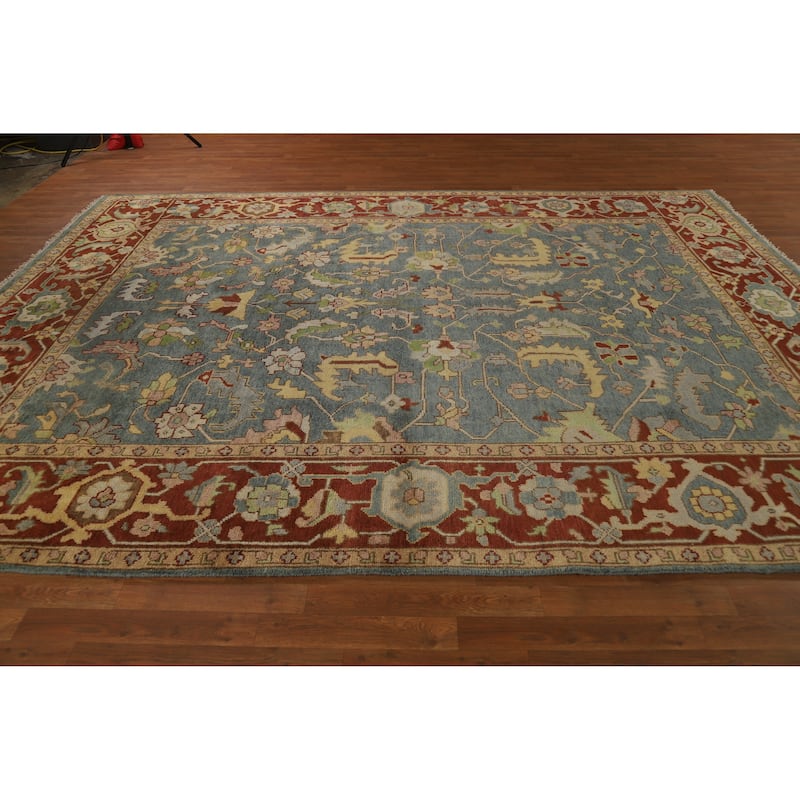 Hand Knotted Oriental 100% Wool Carpet Traditional Floral Navy Blue & Blues Heriz (serapi) Area Rug - 11' 10'' X 8' 10''