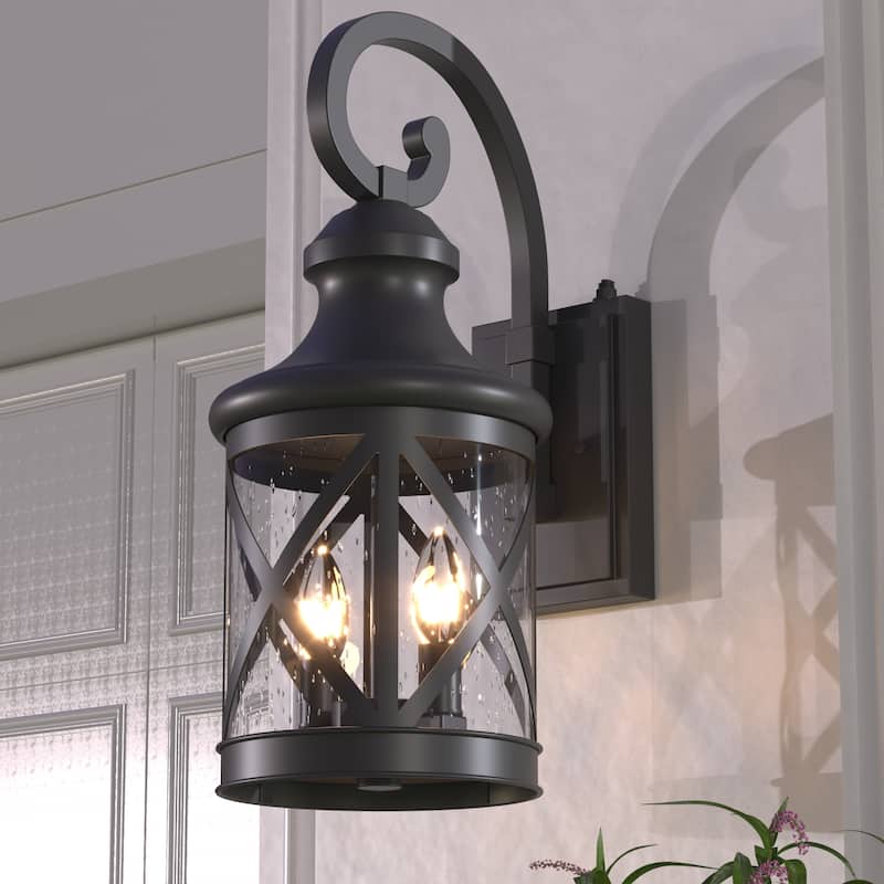 Maxax 2-Bulb Black Metal Outdoor Wall Lantern, Dusk-To-Dawn - Black