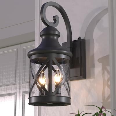 Maxax 2-Bulb Black Metal Outdoor Wall Lantern, Dusk-To-Dawn