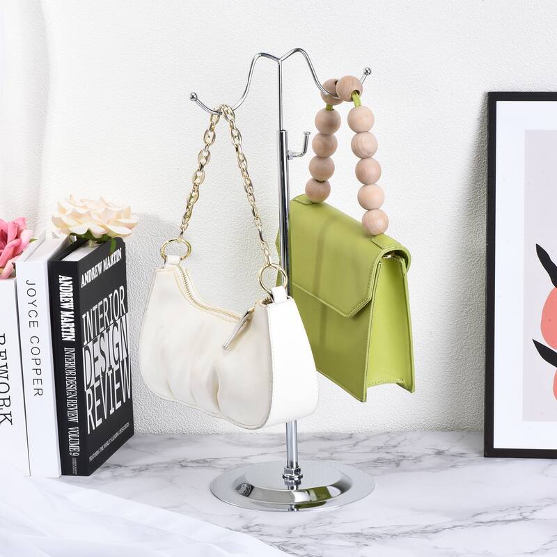 Purse Display Stand Adjustable Tabletop Double Hook Handbag Rack Holder