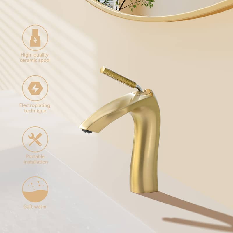 Single Handle Bathroom Vanity Sink Faucet with Ceramic Valve Cartridge and Aerator, Leak Proof, Anti Corrosion, Anti Fingerprint