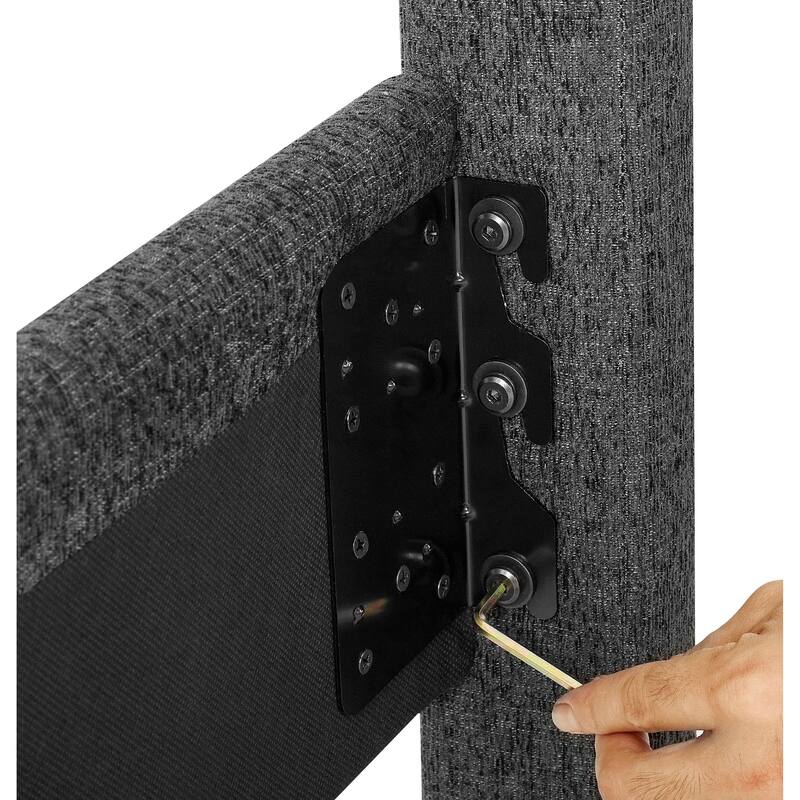 Charcoal Grey Upholstered King Size Platform Bed with Padded Headboard