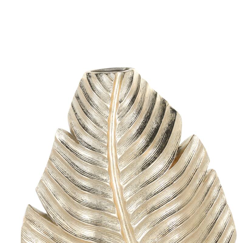 Gold Polystone Curved Metallic Leaf Vase