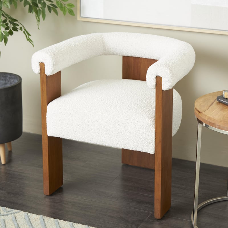 Polyester Curved Back Mid Century Modern Round Boucle Living Room Accent Chair - Cream or White - Roche River Decor