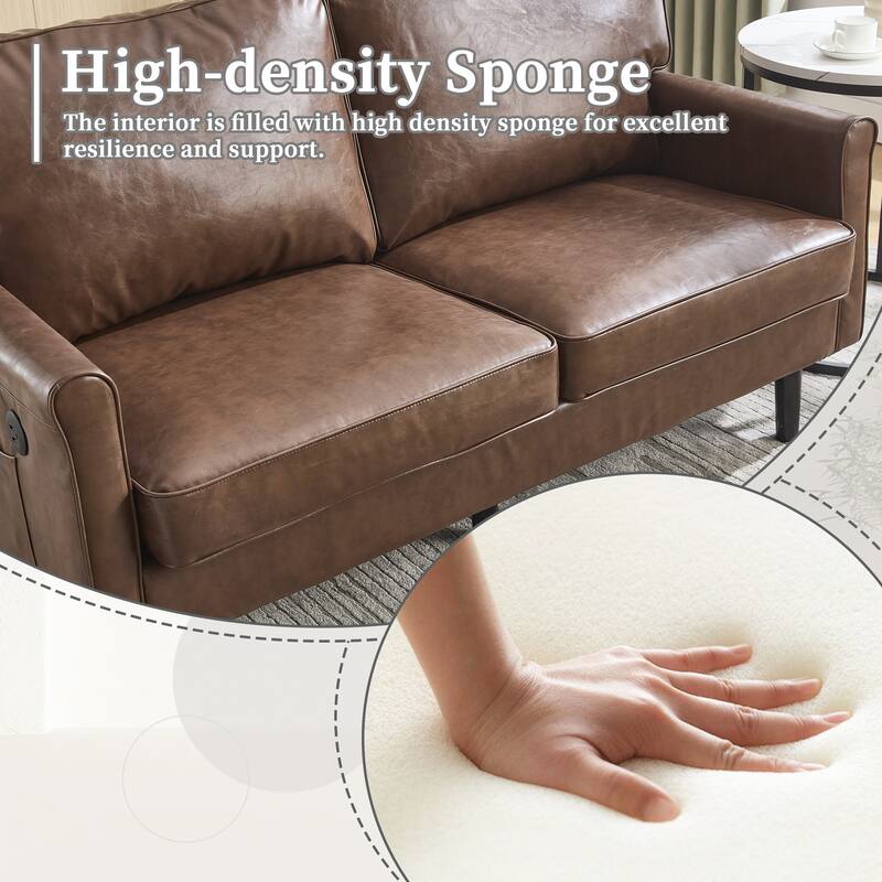 Roomfitters PU Loveseat Sofa, Mid-Century 2-Seater Couch with USB and Removable Pillow Covers for Living Room or Apartment