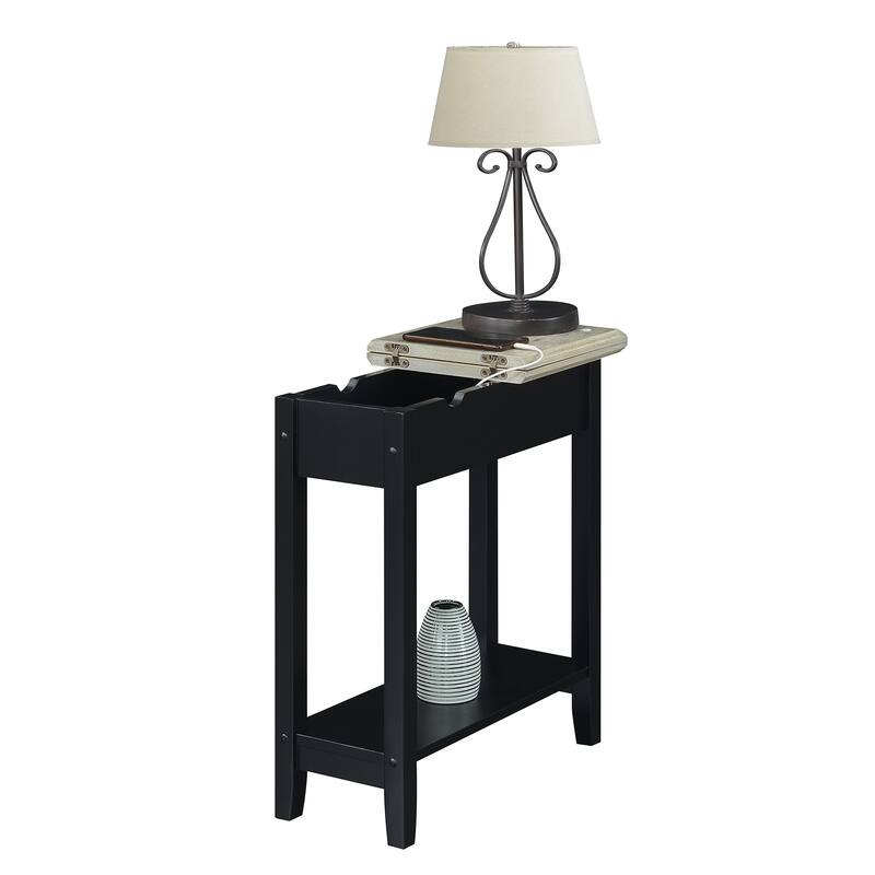 Convenience Concepts American Heritage Flip Top End Table with Charging Station and Shelf